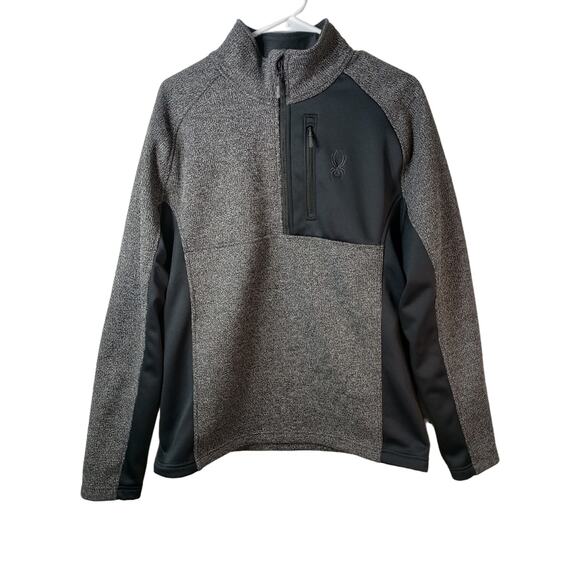 Spyder 1/4 Zip Fleece Lined Pullover Jacket Sweater Mid Weight Size L Large Gray - Picture 1 of 5